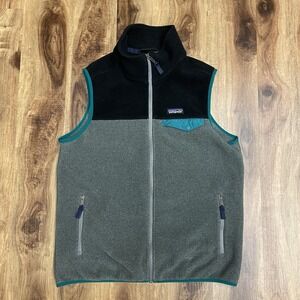 Patagonia Vest Mens M Gray Black Lightweight Synchilla Snap T Fleece 25500